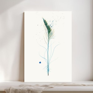 Peacock Feather Watercolor Print Green Bird Feather Boho Decor Watercolor Art Gallery Kitchen Decor Farmhouse Style #291/500
