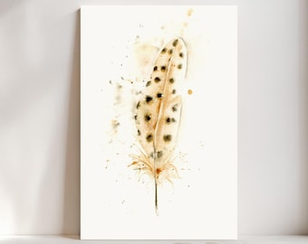 Pheasant Feather Watercolor Giclée Print, Light brown Feather,  Boho Farmhouse Decor #156/500