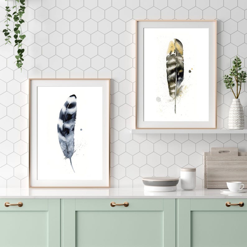 Gallery Wall Pheasant Feather Print Premium Watercolor Artwork Natural Home Accent Boho Style Room Decor Modern Farmhouse Design Kitchen Bedroom Display Beautiful Nature Inspired Collection Fine Art Interior Decoration Piece