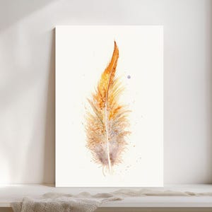 Pheasant Feather Watercolor Giclée Print, Orange Feather,  Boho Farmhouse Decor #69/500