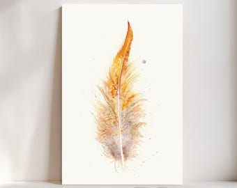 Pheasant Feather Watercolor Giclée Print, Orange Feather,  Boho Farmhouse Decor #69/500