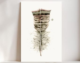 Turkey Feather Watercolor Giclée Print, Dark brown Feather,  Boho Farmhouse Decor #313/500