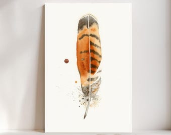 Hawk Feather Watercolor Giclée Print, Orange Feather,  Boho Farmhouse Decor #351/500