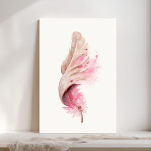 Cardinal Feather Watercolor Giclée Print, Pink Feather,  Boho Farmhouse Decor #139/500