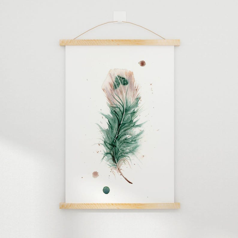 Farmhouse Style Peacock Feather Wall Art Premium Watercolor Print Natural Home Decor Boho Room Accent Bird Artwork Gallery Display Kitchen Bedroom Decoration Modern Interior Design Beautiful Nature Inspired Piece Fine Art Collection