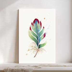 Turaco Feather Watercolor Giclée Print, Green Feather,  Boho Farmhouse Decor #297/500