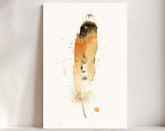 Hawk Feather Watercolor Giclée Print, Orange Feather,  Boho Farmhouse Decor #211/500