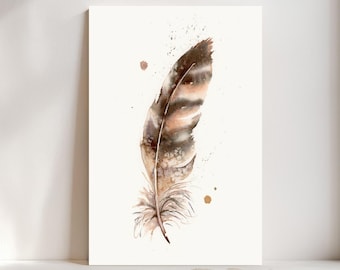 Hawk Feather Watercolor Giclée Print, Brown Feather,  Boho Farmhouse Decor #323/500