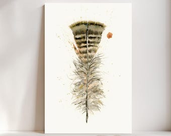 Turkey Feather Watercolor Giclée Print, Dark brown Feather,  Boho Farmhouse Decor #281/500