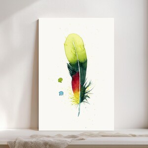 Macaw Feather Watercolor Giclée Print, Light green Feather,  Boho Farmhouse Decor #222/500