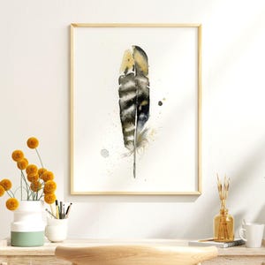 Nature Inspired Pheasant Feather Print Watercolor Bird Artwork Modern Home Accent Boho Wall Decor Premium Gallery Display Farmhouse Style Interior Design Kitchen Bedroom Living Room Beautiful Rustic Collection Fine Art Piece