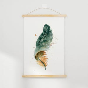 Farmhouse Style Green Macaw Feather Wall Art Premium Watercolor Print Natural Home Decor Boho Room Accent Bird Artwork Gallery Display Kitchen Bedroom Decoration Modern Interior Design Beautiful Nature Inspired Piece Fine Art Collection