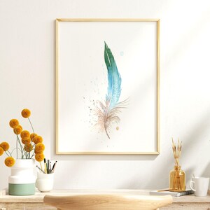 Nature Inspired Blue Jay Feather Print Watercolor Bird Artwork Modern Home Accent Boho Wall Decor Premium Gallery Display Farmhouse Style Interior Design Kitchen Bedroom Living Room Beautiful Rustic Collection Fine Art Piece