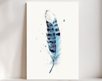 Blue Jay Feather Watercolor Giclée Print, Light blue Feather,  Boho Farmhouse Decor #287/500