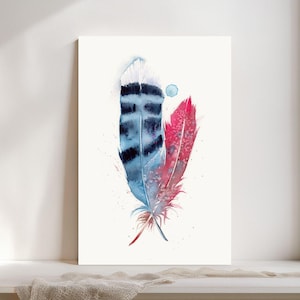 Cardinal Feather Watercolor Giclée Print, Blue Feather,  Boho Farmhouse Decor #206/500