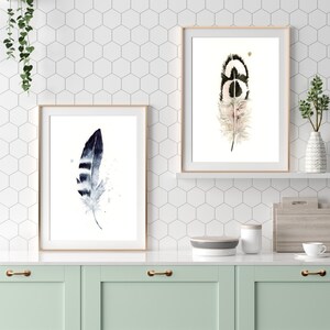 Gallery Wall Ostrich Feather Print Premium Watercolor Artwork Natural Home Accent Boho Style Room Decor Modern Farmhouse Design Kitchen Bedroom Display Beautiful Nature Inspired Collection Fine Art Interior Decoration Piece