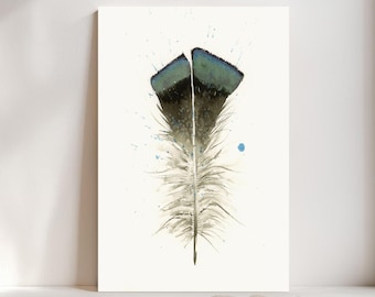 Turkey Feather Watercolor Giclée Print, Dark blue Feather,  Boho Farmhouse Decor #283/500