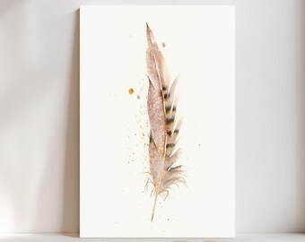 Pheasant Feather Watercolor Giclée Print, Brown Feather,  Boho Farmhouse Decor #110/500