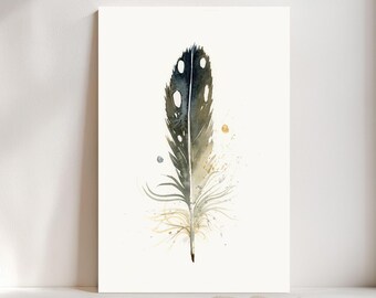 Loon Feather Watercolor Giclée Print, Dark gray Feather,  Boho Farmhouse Decor #234/500