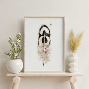 Home Decor Ostrich Feather Artwork Premium Watercolor Print Natural Wall Accent Boho Style Gallery Display Modern Farmhouse Design Kitchen Bedroom Living Room Decoration Beautiful Nature Inspired Collection Fine Art Interior Piece