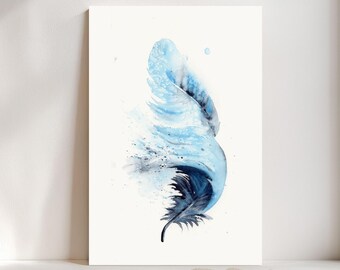 Blue Jay Feather Watercolor Giclée Print, Light blue Feather,  Boho Farmhouse Decor #150/500