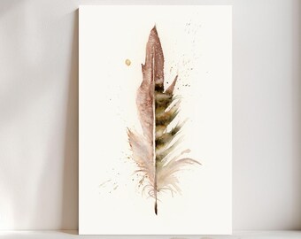 Pheasant Feather Watercolor Giclée Print, Brown Feather,  Boho Farmhouse Decor #125/500