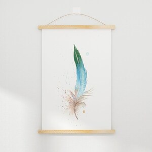Farmhouse Style Blue Jay Feather Wall Art Premium Watercolor Print Natural Home Decor Boho Room Accent Bird Artwork Gallery Display Kitchen Bedroom Decoration Modern Interior Design Beautiful Nature Inspired Piece Fine Art Collection