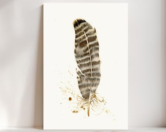 Turkey Feather Watercolor Giclée Print, Brown Feather,  Boho Farmhouse Decor #252/500