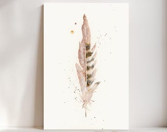 Pheasant Feather Watercolor Giclée Print, Brown Feather,  Boho Farmhouse Decor #94/500