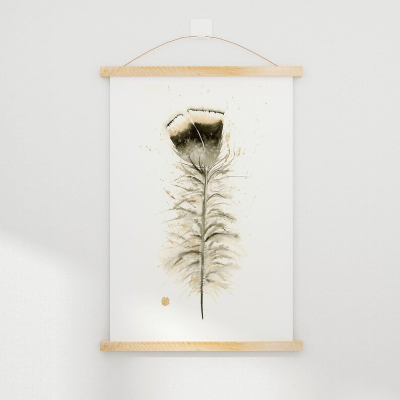 Farmhouse Style Turkey Feather Wall Art Premium Watercolor Print Natural Home Decor Boho Room Accent Bird Artwork Gallery Display Kitchen Bedroom Decoration Modern Interior Design Beautiful Nature Inspired Piece Fine Art Collection