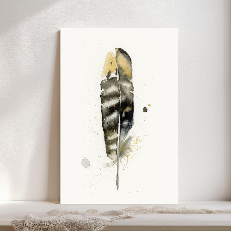 Pheasant Feather Artwork Boho Wall Decor Natural Home Accent Watercolor Bird Print Fine Art Gallery Display Modern Farmhouse Style Kitchen Bedroom Living Room Decoration Rustic Nature Design Premium Quality Giclee Print Beautiful Interior