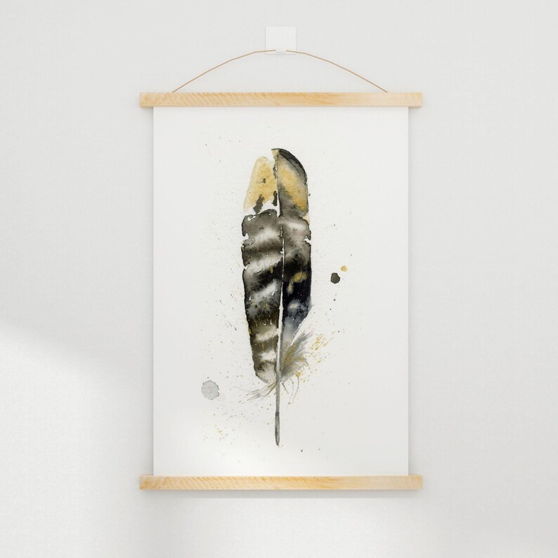 Farmhouse Style Pheasant Feather Wall Art Premium Watercolor Print Natural Home Decor Boho Room Accent Bird Artwork Gallery Display Kitchen Bedroom Decoration Modern Interior Design Beautiful Nature Inspired Piece Fine Art Collection