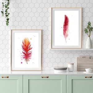 Gallery Wall Scarlet Macaw Feather Print Premium Watercolor Artwork Natural Home Accent Boho Style Room Decor Modern Farmhouse Design Kitchen Bedroom Display Beautiful Nature Inspired Collection Fine Art Interior Decoration Piece