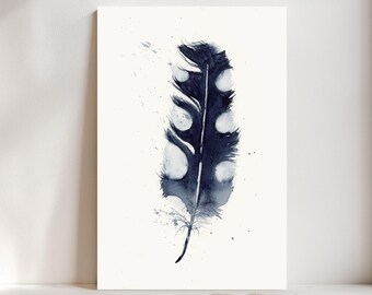 Crow Feather Watercolor Giclée Print, Dark blue Feather,  Boho Farmhouse Decor #181/500