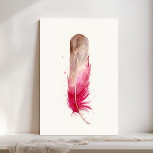Cardinal Feather Watercolor Giclée Print, Pink Feather,  Boho Farmhouse Decor #132/500