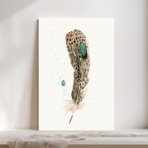 Pheasant Feather Watercolor Giclée Print, Dark teal Feather,  Boho Farmhouse Decor #276/500
