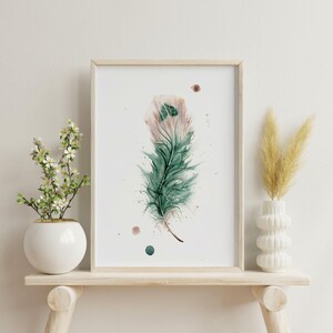 Home Decor Peacock Feather Artwork Premium Watercolor Print Natural Wall Accent Boho Style Gallery Display Modern Farmhouse Design Kitchen Bedroom Living Room Decoration Beautiful Nature Inspired Collection Fine Art Interior Piece