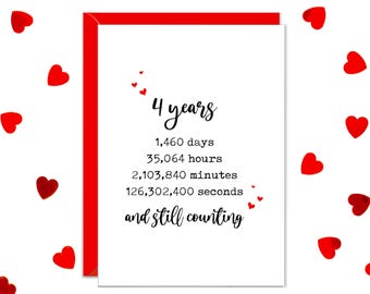 4. Jahrestag Karte, 4 Jahre zusammen Karte, und noch zählen, Tage Stunden Minuten, 4 Jahre Jahrestag Geschenke