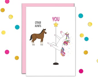 Tarjetas de cumpleaños para tía, Tarjeta divertida para tía, Regalo para tía, Barra de baile de unicornio, Regalos geniales para tía, La mejor tía del mundo, Tarjetas del Día de la Madre