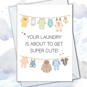 Niedliche Wäsche-Babypartykarte, geschlechtsneutrale Babykarten, Wäschewäsche ist im Begriff, niedliche Geschlechtsoffenbarungskarte zu erhalten, neue Eltern-Glückwunschgeschenke