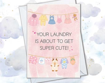 Baby Girl Baby Shower Cards, Cute Laundry Girl Cards, Laundry Is About To Get Cute Card, New Baby Girl Parents to Girl Congratulations Gifts