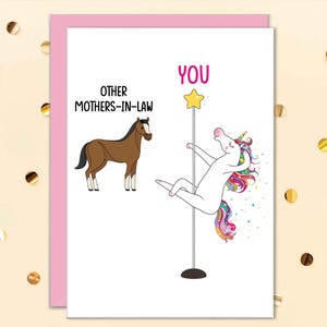 MIL Mother's Day Card, MIL Birthday Cards, Funny Card for Mother in Law, Mother-in-law Gifts, Unicorn Pole Dancing image 3