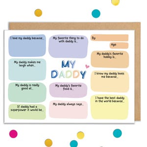 Fill In The Blank Birthday Card For Dad, Dad Birthday Cards from Kids, From Toddler, From Daughter, From Son, Kid Fillable Questions, Child
