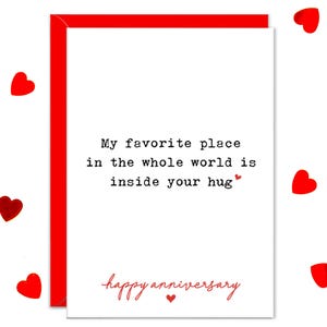 Romantic Anniversary Cards For Him, My Favorite Place in the World is Inside Your Hug, Sweet Love card For Her, Gifts for Husband