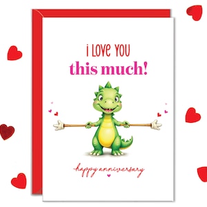 Cartões fofos de "Eu te amo", cartões de aniversário para esposa, cartão de dinossauro T-Rex, cartões de aniversário para namorado, cartão engraçado para namorada, marido