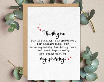 Gratitude Thank You Card: Appreciation Gift for Mentor, Teacher, Nurse, Listening, Guidance, My Journey