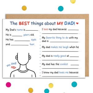 Dad Birthday Card From Kids, Fill in the Blanks, Kid Fillable Questions About Dad, From Child, From Son, from Son, From Daughter, Best Dad