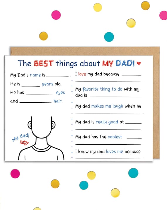 Dad Birthday Card From Kids, Fill in the Blanks, Kid Fillable Questions About Dad, From Child, From Son, from Son, From Daughter, Best Dad