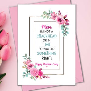 Tarjetas divertidas para el Día de la Madre, tarjetas divertidas para el Día de la Madre, tarjetas de humor para adultos, para mamá, para hijo o hija, inapropiadas, no soy adicta al crack ni estoy en la cárcel.