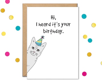 Funny Cat Birthday Card, Kitty Lover Gift